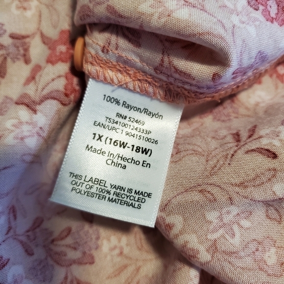 NWT Terra & Sky Pink & Purple Henley Woven Top Size 1X-16W/18W Ret. 16.98 - Picture 3 of 10